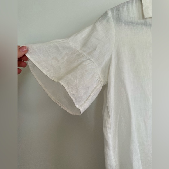 Linen flounced boho sleeve white button up shirt - Picture 3 of 8